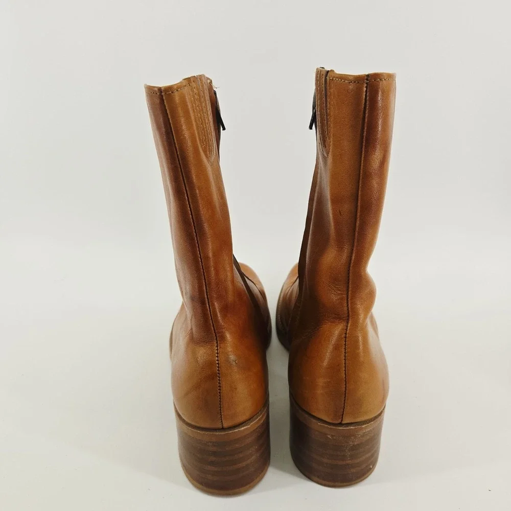 Vintage 70s Campus Boots Mens Fits 9 Womens 11 Marbled Tan Brown Leather Quality